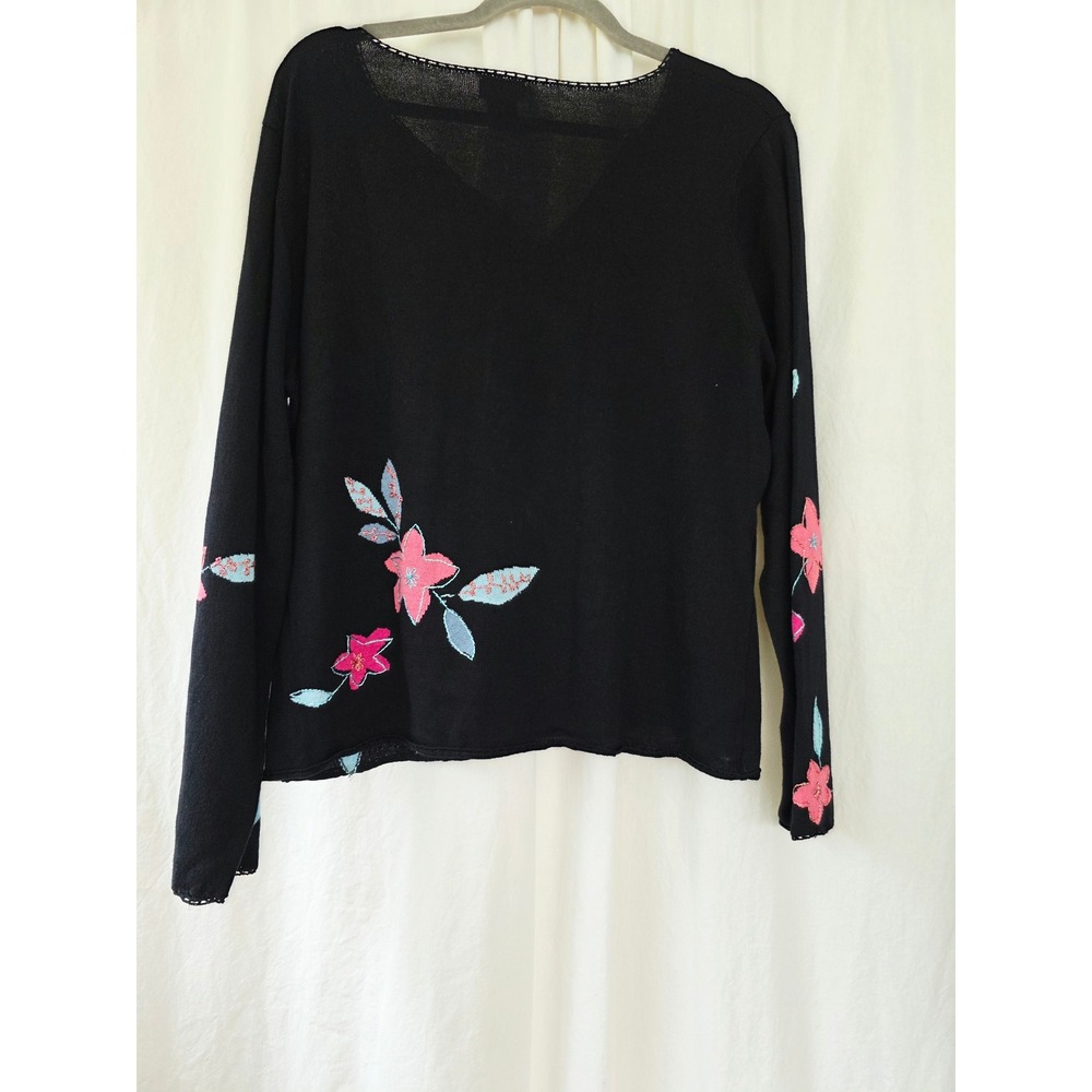 Sigrid Olsen vintage Black Floral Embroidered V-Neck Sweater XL coastalgrandma - Picture 3 of 10